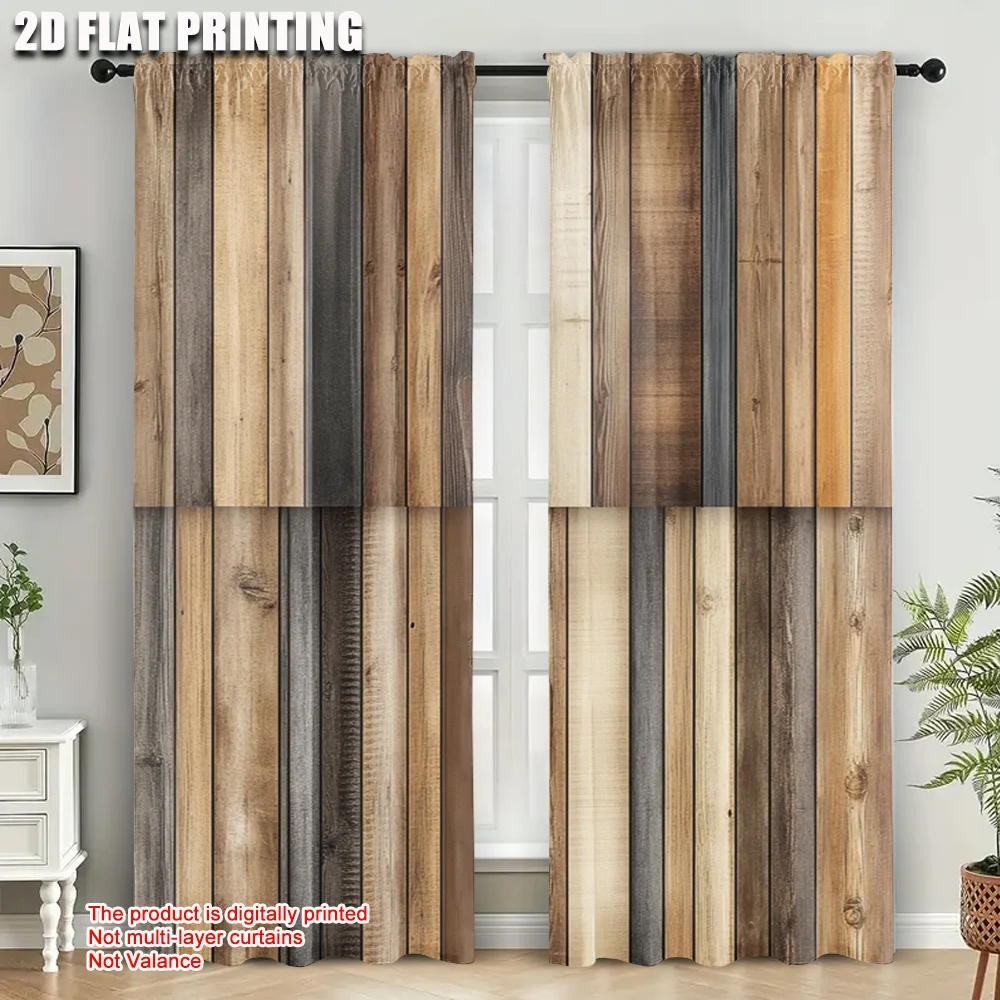 2pcs, Curtains&Window Treatment 2D plane printing Brown wood panels Fabric (without rod) Decorations For Home Ldeal for Bedroom