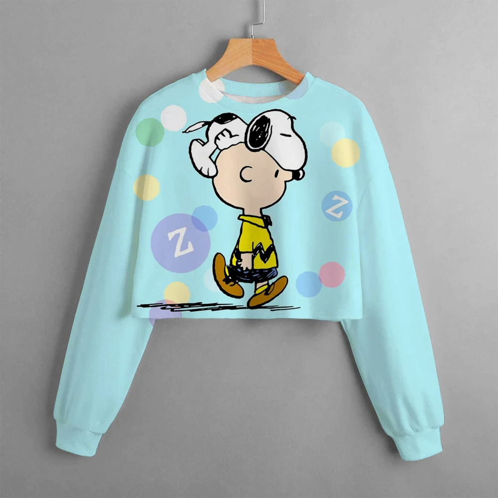 2024 New Girls Kids Clothing Print Cropped Hoodie Snoopy Casual Cute Cartoon Girls Sweatshirt Tops