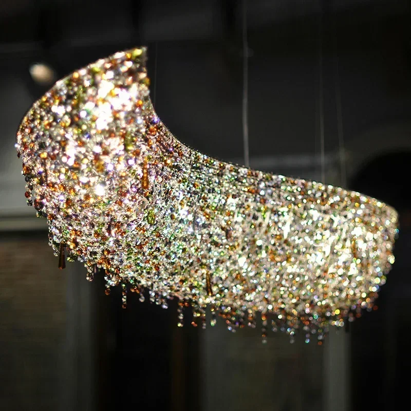 Post Modern Chrome Crystal Bead Ceiling Lamp Designer Home Decor Hanging Light Dimmable LED Fixture For Ceiling Pendant