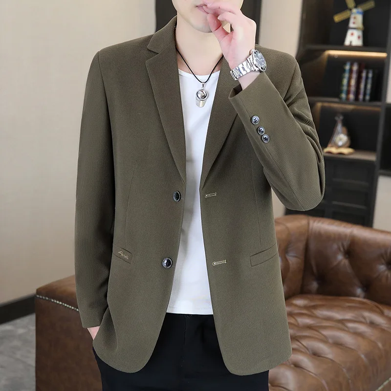 HOO 2024 Spring New Men's Double Buckle blazer  Youth Business Fashion Casual Handsome     blazer