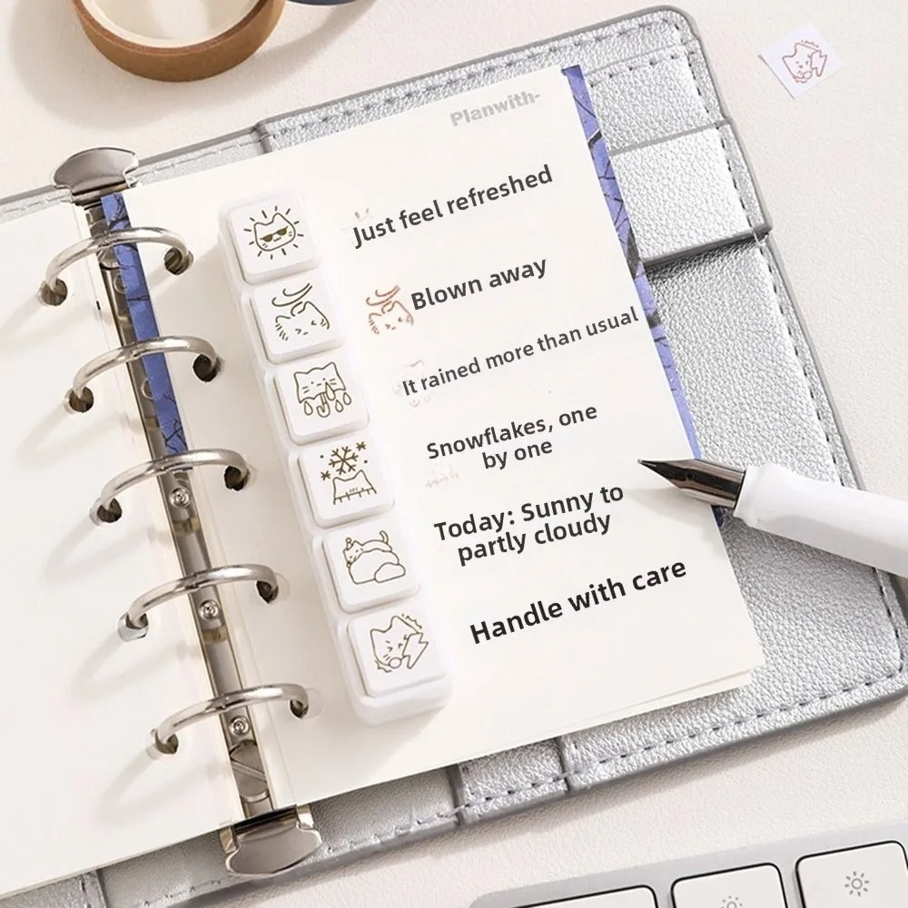 

Cute Good Mood Series Cat Shape Stamp Mini 6 Lines Cartoon Pattern Stamps Simple DIY Diary Stamp Notebook Scrapbooking Decor