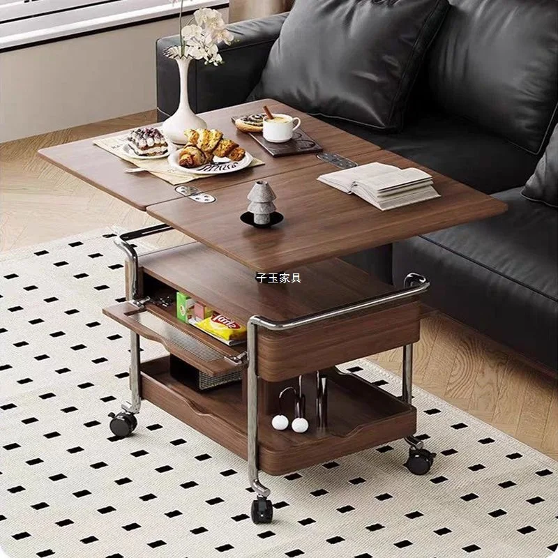AOLIVIYA Tea Coffee Table Nightstand Storage Rack Sofa Corner Side End Stand Foldable Wheels Multifunctional Solid Home