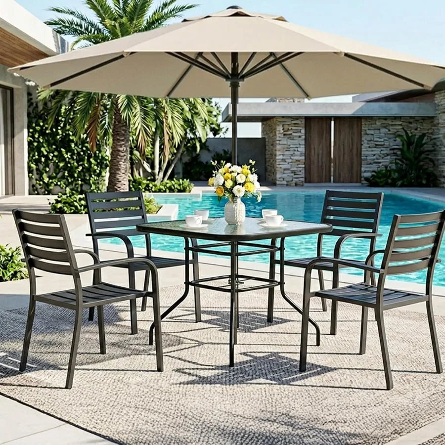 Glass Patio Table with Umbrella Hole, 32
