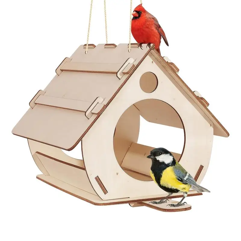 Bird House Wooden Bird Feeder DIY Hanger Outdoor Bird Houses For Tree Bird Houses For Backyards Gardens Hummingbird Feeder