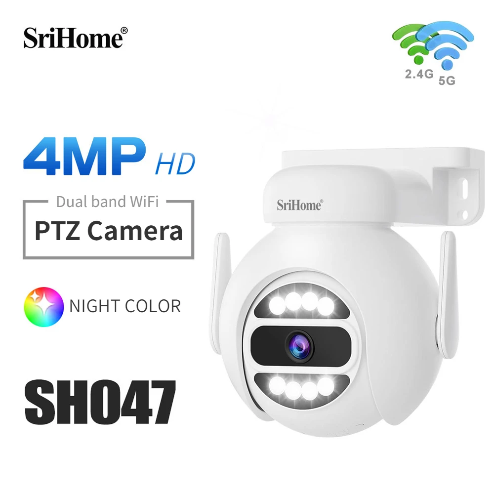 

Srihome 4MP PTZ Camera 2.4G/5G Wifi Waterproof AI Auto Tracking H.265 Video Surveillance Security CCTV PTZ Cam SH047