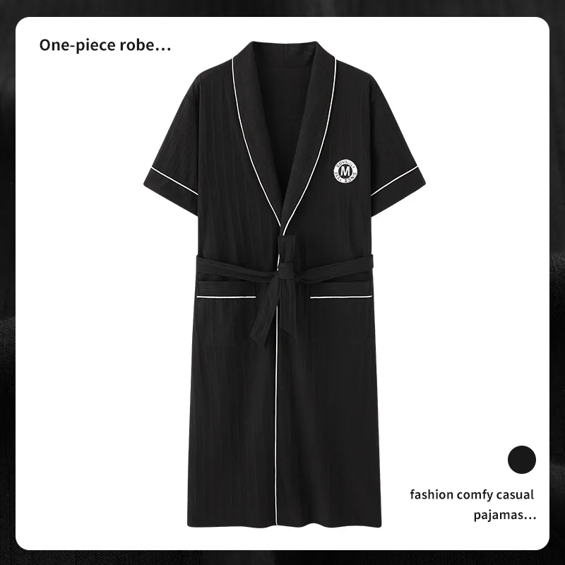 Męskie bawełniane szlafrok Kimono letnie szlafroki Loungewear solidne plecy niebieskie szare modne Kimono męskie bielizna nocna bielizna nocna Dropship