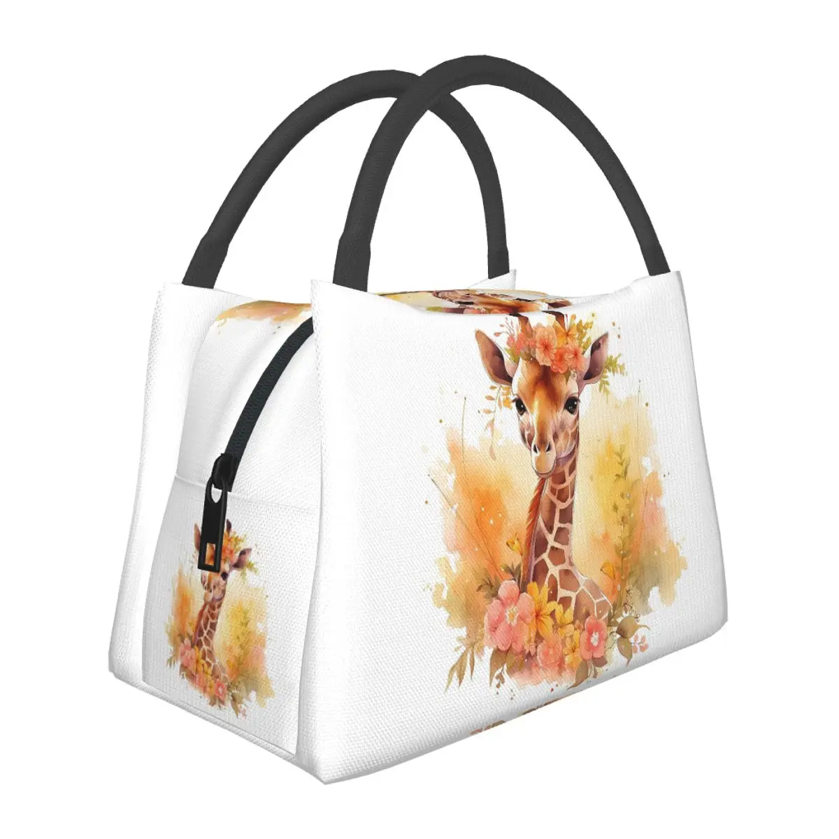 Giraffe With Floral Headpiece Lunch Bags Insulated Bento Box Resuable Lunch Tote Picnic Bags Thermal Bag for Woman Girl Travel