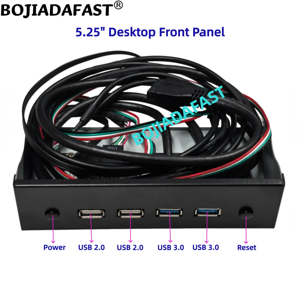 

5.25" Desktop Front Panel With 2 * USB 3.0 + 2 * USB 2.0 Type-A Connector + Power & Reset Button For PC Computer Case