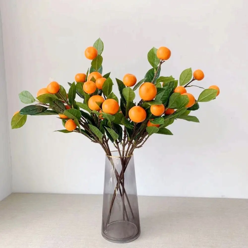 Artificial Tangerine Branches Simulation Orange Branch Kumquat Lifelike Fake Fruit Flower Props with Green Leaves for Decorative