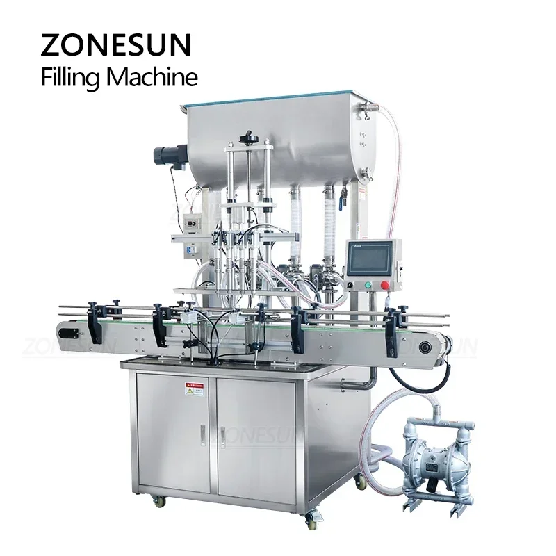Zonesun ZS-YT4T-4PM máquina automática de enchimento de pasta líquida com sistema de mistura de aquecimento para curry pimenta mel molho de chocolate