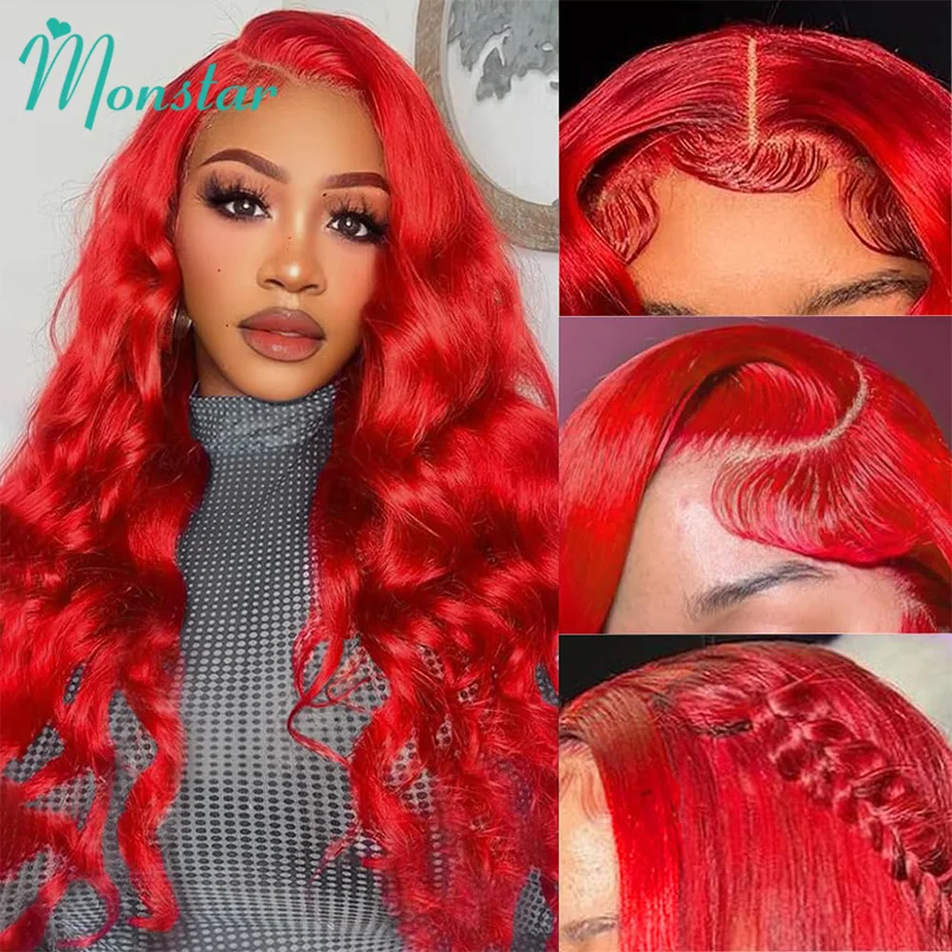 Peluca de cabello humano con encaje Frontal para mujer, pelo rojo con ondas, color Hd, 13x6, 30, 34, 36 y 38 pulgadas