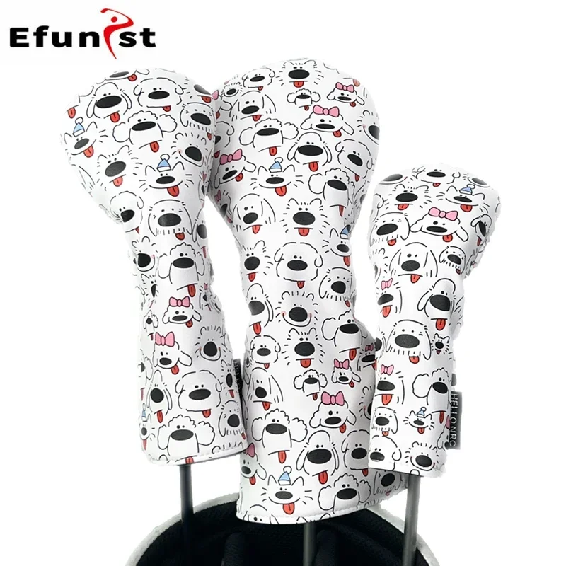 

Golf Driver Head Cover Fairway Headcover Hybrid Cover Cute Dog Colorful Puppy Waterproof PU Leather Cover Set Custom Headcovers