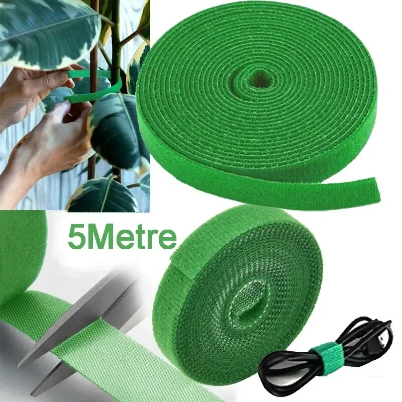 5M Nylon Plant Bandage Tie Reusable Plant Hook Loop Ties Green Fastener Tape Bamboo Cane Wrap Support Home Garden Accessories