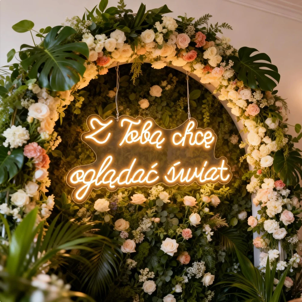 

75x36cm Custom Neon Light Z tobą chcę oglądać świat LED Neon Sign With you, I want to see the world for Wedding Decoration