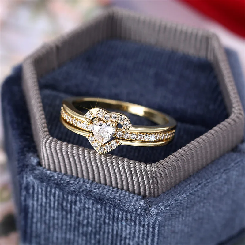 Luxury Women Double Heart Engagement Rings AAA Cubic Zirconia Silver Color Rings for Girlfriend Anniversary Gift Drop Shipping