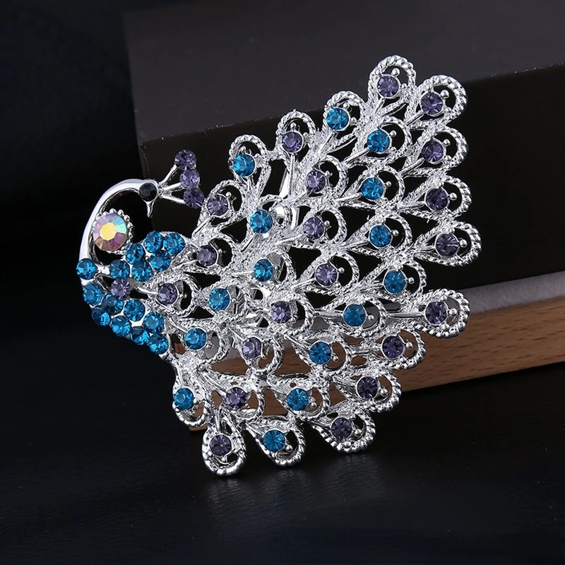 SKEDS Fashion Women Crystal Peacock Luxury Brooches Pins Trendy Vintage Rhinestone Brooch Pin Badges Shiny Jewelry For Lady Gift