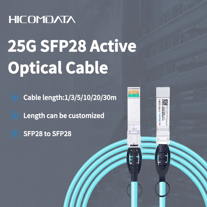 Cable AOC SFP28 de 25G, 30m, Óptico Activo, Bajo Consumo y Ligero para Switches 10G 25G con NIC Cisco, Arista, Juniper, Mellanox