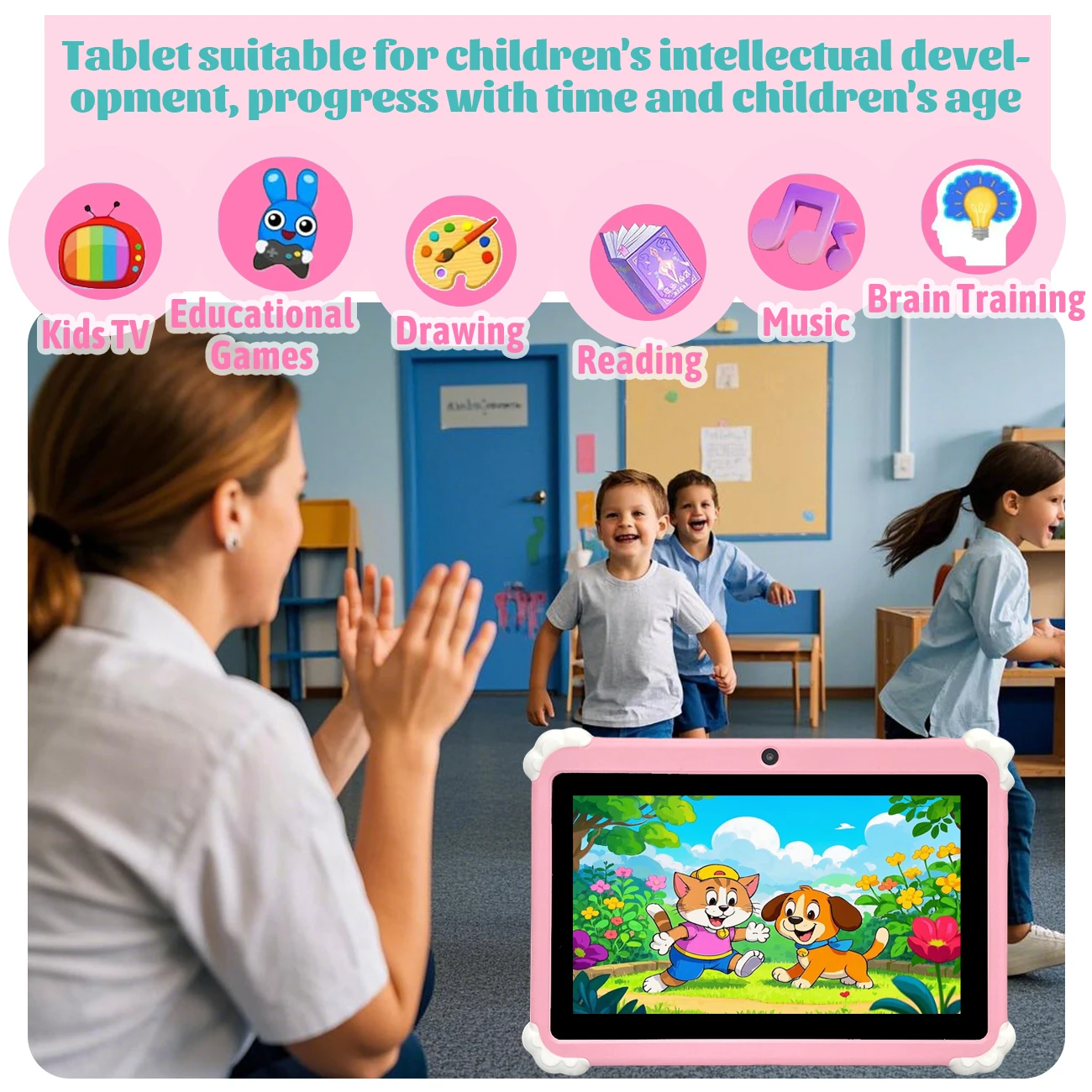Deeply Loved by Children 7inch Tablets, the Latest Best-Selling Models, Android Systems, Supports Wifi and Dual Camera Functions, Parents to Control Establish Safety Internet Environments, Choose Two Colors, Beloved Gifts for Children, Not Configurated Plugs