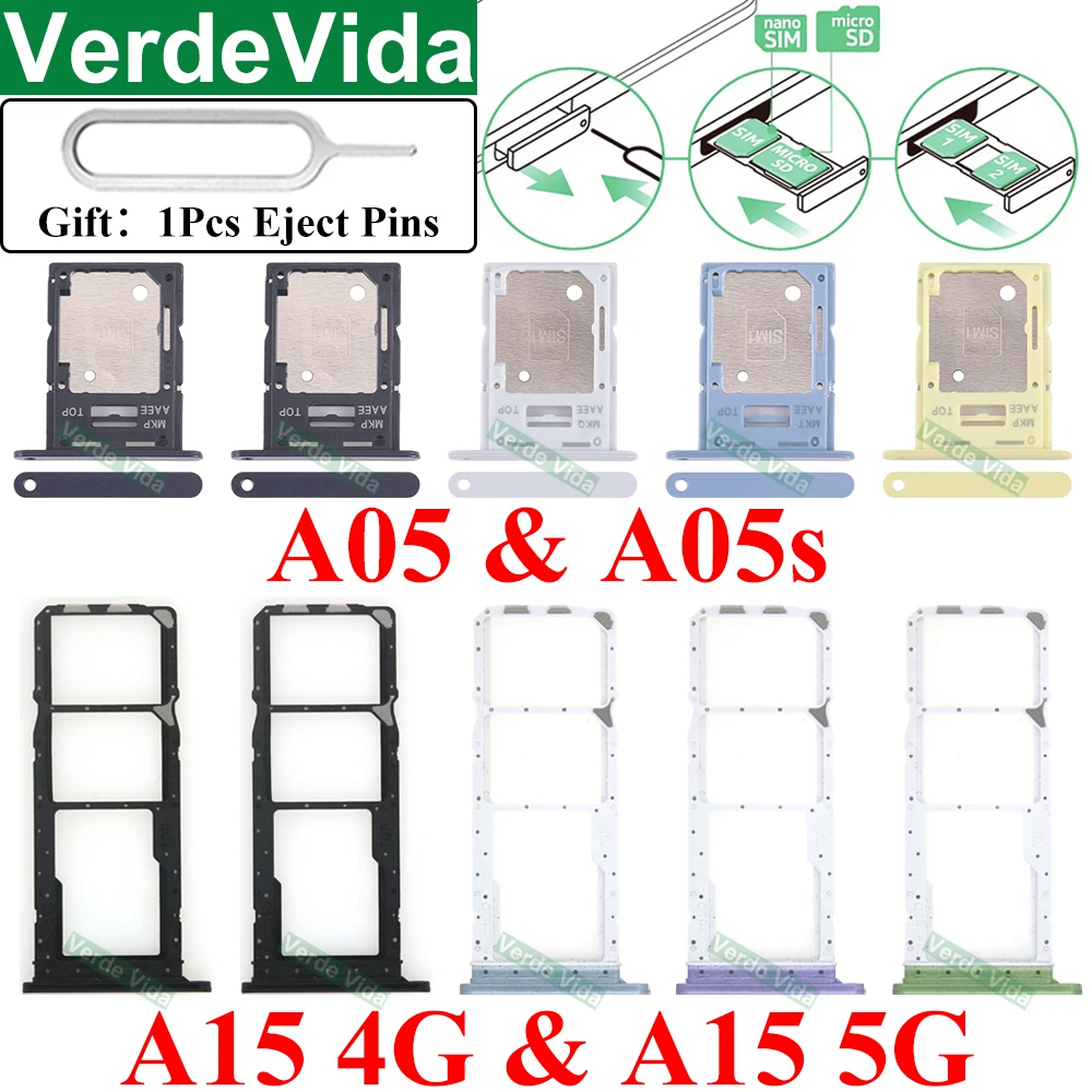 For Samsung Galaxy A05 A05s A15 4G 5G Phone SIM Chip Tray Slot SD Dual Card Holder Pocket Adapter Socket With Pin Replacement