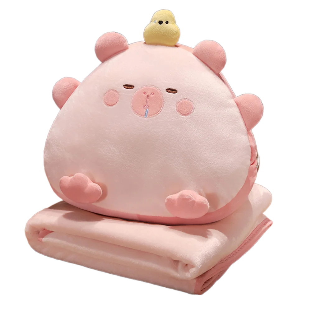 3-in-1 Capybara Throw Pillow Air Conditioning Blanket Stuffed Capybara Cartoon Hand Warmer Portable Comfortable