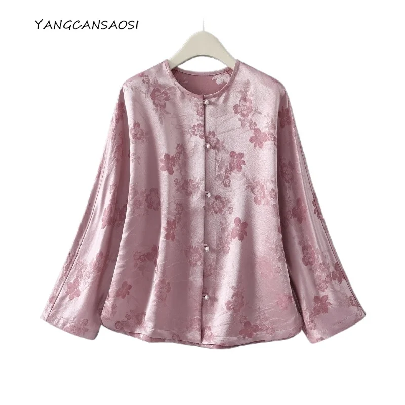 ملابس عصرية للنساء 35% حرير التوت الطبيعي 65% صوف جاكار نسائي برقبة دائرية وأكمام طويلة معطف سترة