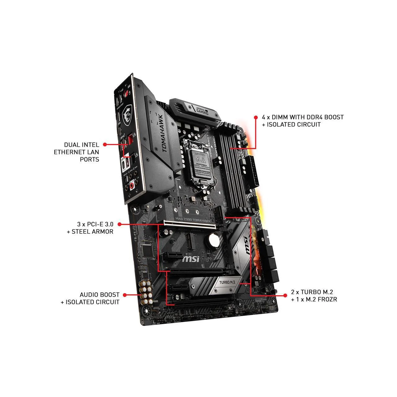 Imagem -04 - Msi-mag Z390 Motherboards Tomahawk Lga1151 para Intel Core Z390 Série 9000 Ddr4 4400mhz 128gb Área de Trabalho Atx Novo