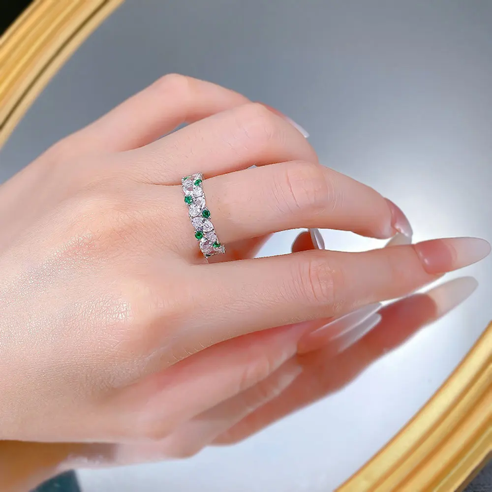 TEMGF Oval Cut Zircon Ring Artificial Green Spinel 925 Sterling Silver Fine Jewelry for Women Party Sparkling Fashion Item