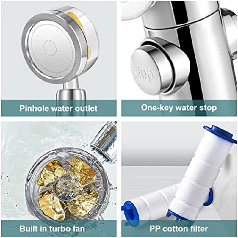 강한 고압 물 절약 샤워 헤드 필터 및 호스 360 회전 터보 욕실 마사지 강우량 샤워
