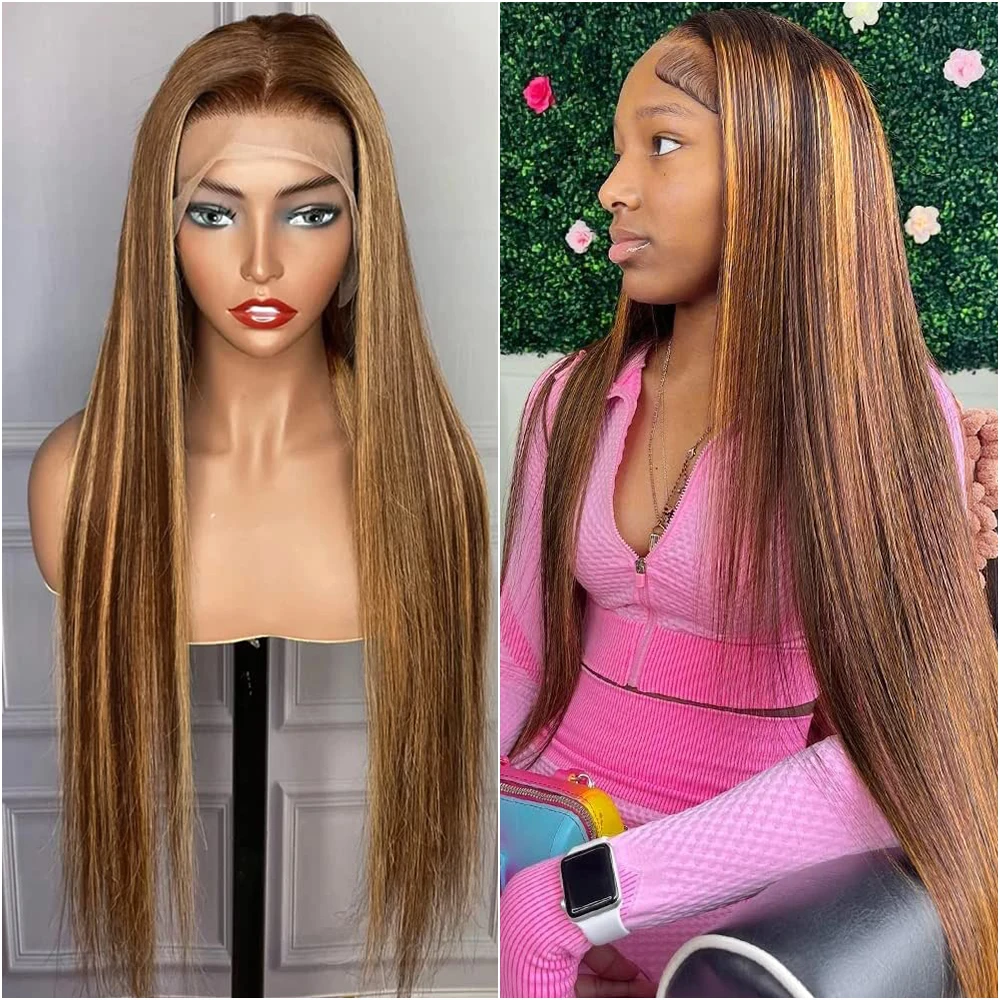 

Накладной парик из натуральных волос 13x6 HD Lace Frontal Bone Straight Highlight Ombre 4P/27 для женщин, 40 дюймов, цветной, 13x4 Lace Front Wigs, бразильские волосы