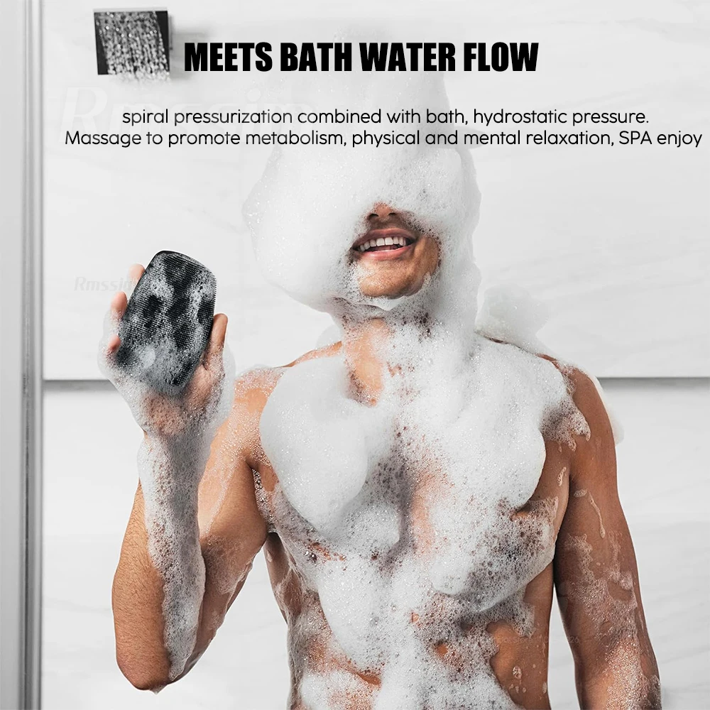 Silicone Body Scrubber Bath Wash Brush Exfoliating Loofah Body Brush Shower Face Scrubber Handle Wet & Dry Brushing for Man Wom