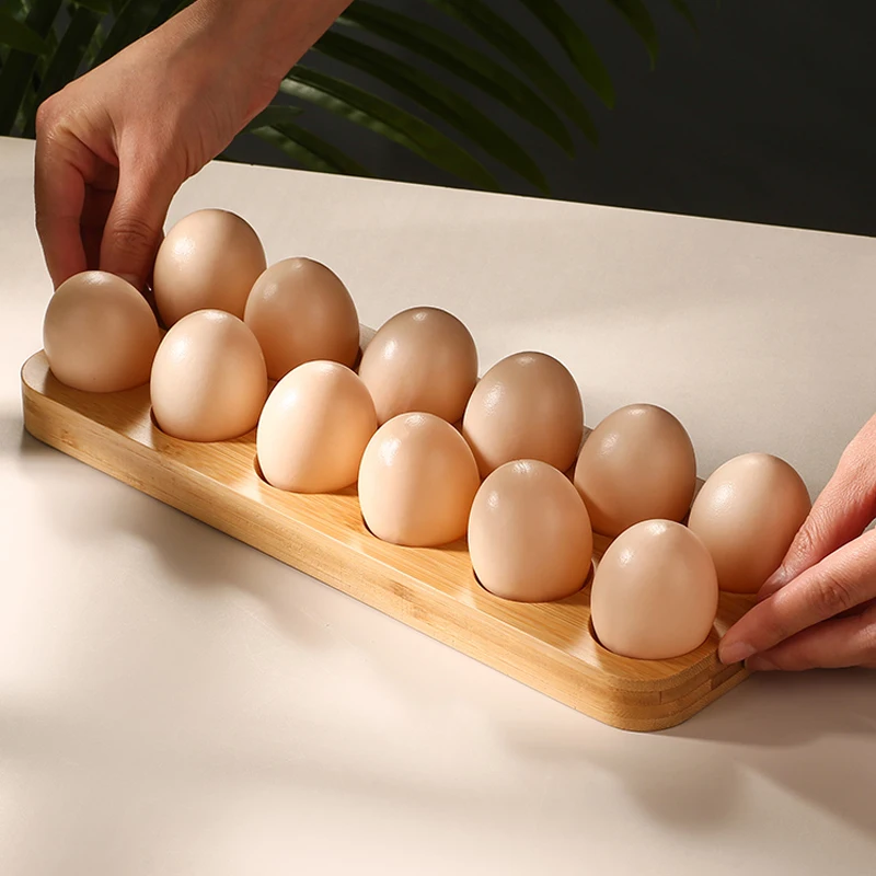 Wooden Egg Storage Tray Household Kitchen Finishing Refrigerator Egg Tray Chinese Log Shelf 10 Inch Rectangular 6 Hole Egg Tray