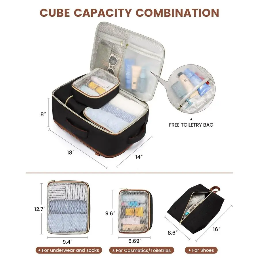 Zaino da viaggio per donna, zaino da trasporto da 40 litri approvato dal volo, borsa per oggetti personali grande per laptop da 17 pollici, bagaglio omologato TSA