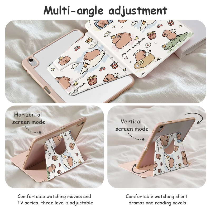 Suitable for iPad 720° acrylic rotating hard case,7/8/9/10/11 gen,iPad 9.7/10.2/10.5 inch,Air4/5 10.9 inch,Air11 (M2/M3),mini6/7