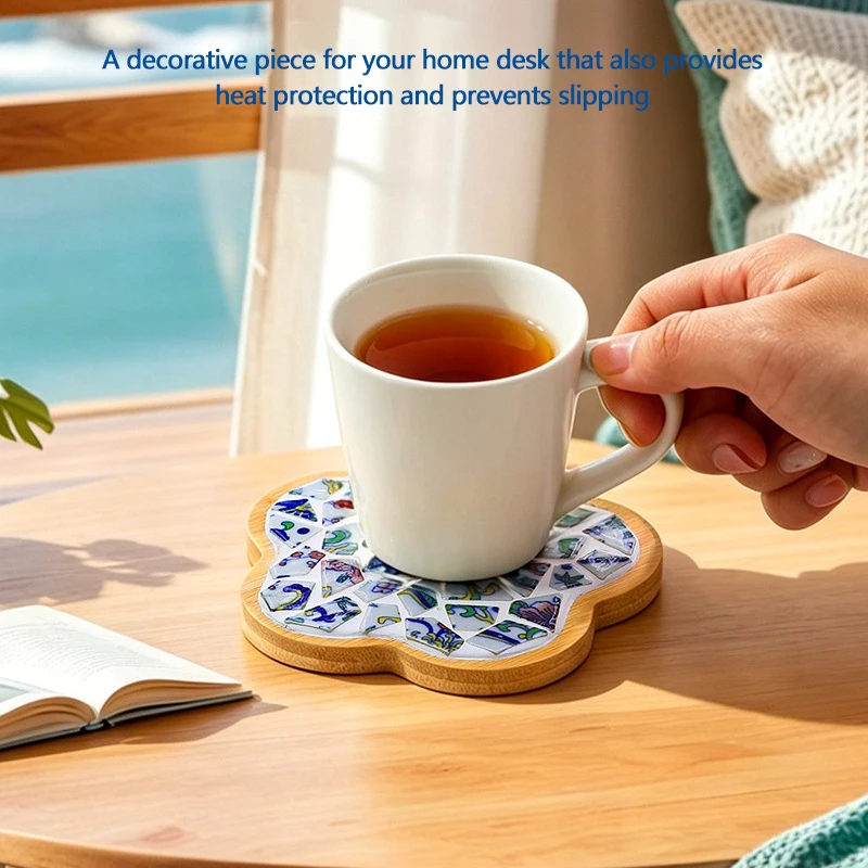 Mosaic DIY Cup Mat Kit - Jingdezhen Ceramic Tile Collage Decor for Team Building Activities - Blue and White Porcelain