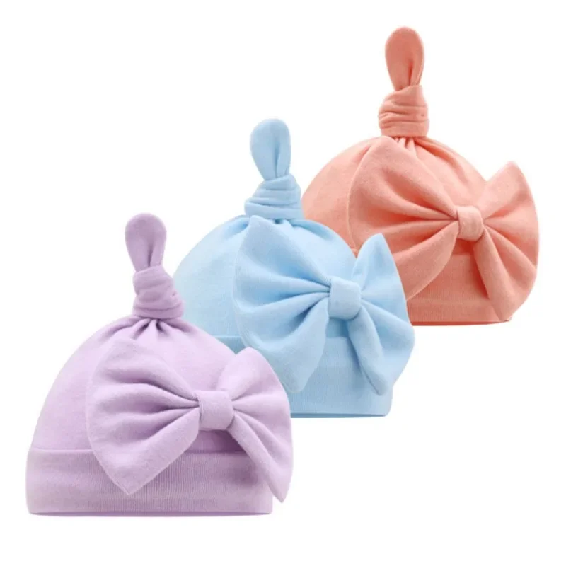 Newborn Baby Hat Cute Warm Knot Bows Hat Infant Hospital Caps Baby Boy Girl Toddler Hats Infant Beanie Caps Solid Color