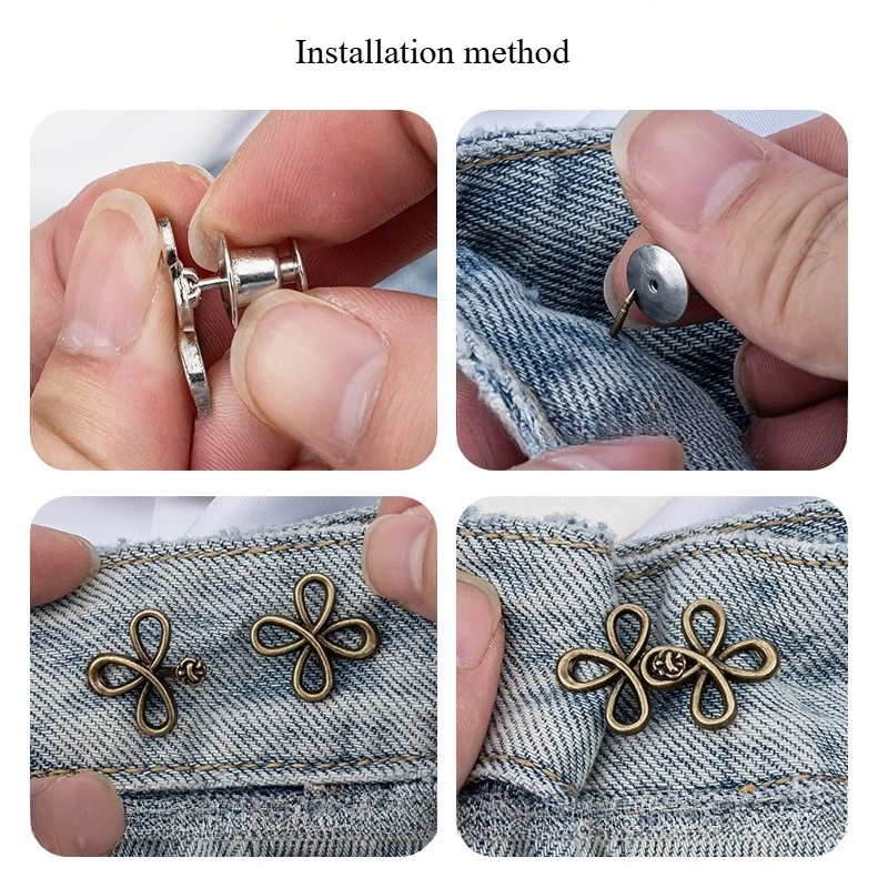 Reusable Flower Waist Button Fastener Adjustable Metal Jeans Buttons Waist Tightener Detachable Seamless Button for Pants Skirts