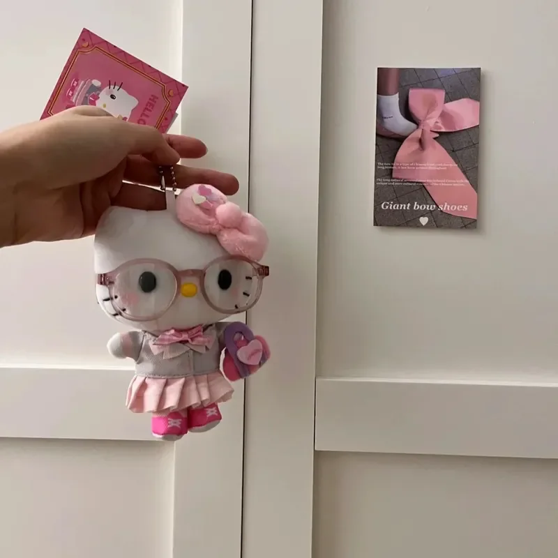 Kawaii Sanrio Hello Kitty Jk Uniform Schattig Meisje Bril Prachtige Tas Hanger Leuke Kt Kat Meisje Kinderen Cartoon Decor Meisjes Speelgoed