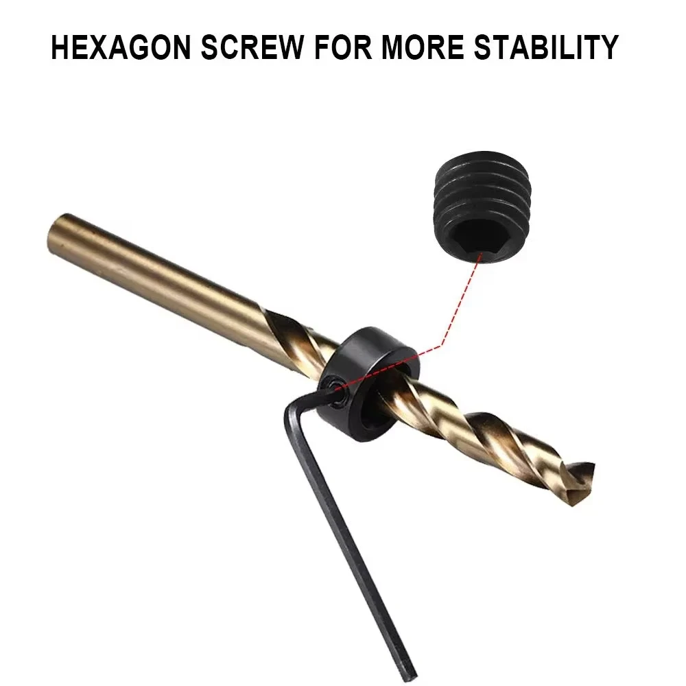 Drill Stoper Collar Set Stop Bit Ring Shaft Limit Metric Lock Steel Press Depth Ajustable Positioner Hole Guide Woodwork Tools