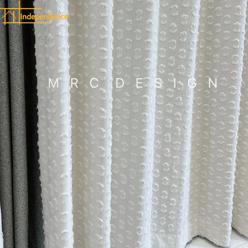 Butter Dot Cotton Linen Jacquard White Thickened Curtains for Living Room Bedroom French Window Balcony Customized Products