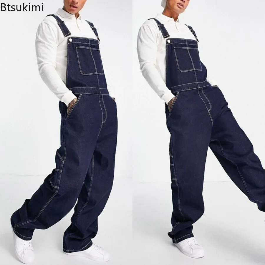 Denim Overalls Men's Fashion Casual Baggy Jumpsuits High Quality Multi-pockets Vintage Suspender Pants Men Jeans 2025 Streetwear