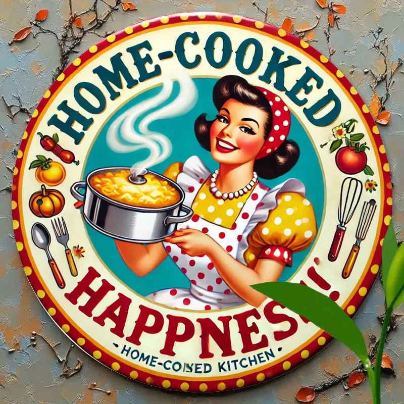 2D 1 قطعة شعار الطبخ المطبخ خمر علامة معدنية مستديرة ، 19.81x19.81 سنتيمتر الحديد جدار ديكور ، HD 2D طباعة مسطحة ، الرجعية ديكور المنزل والنوم ، #3