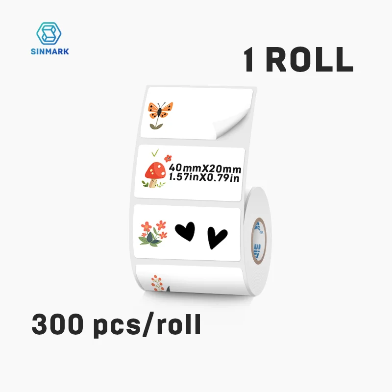 300pcs/roll Cartoon Label Stickers Thermal Paper Cute Blank Stickers Gift Tags Compatible SINMARK Phomemo Portable Printers