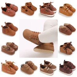 Newborn Baby Boys And Girls Brown Casual Shoes Baby First Walking Shoes Soft Sole Anti Slip Baby Casual Shoes 0-18M