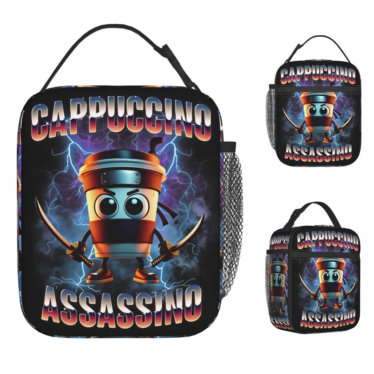 Itallan Brainrot Creative Lunch Bag For Child Print Lunch Box Kawaii School Cooler Bag Portable Insulated Oxford Tote Handbags