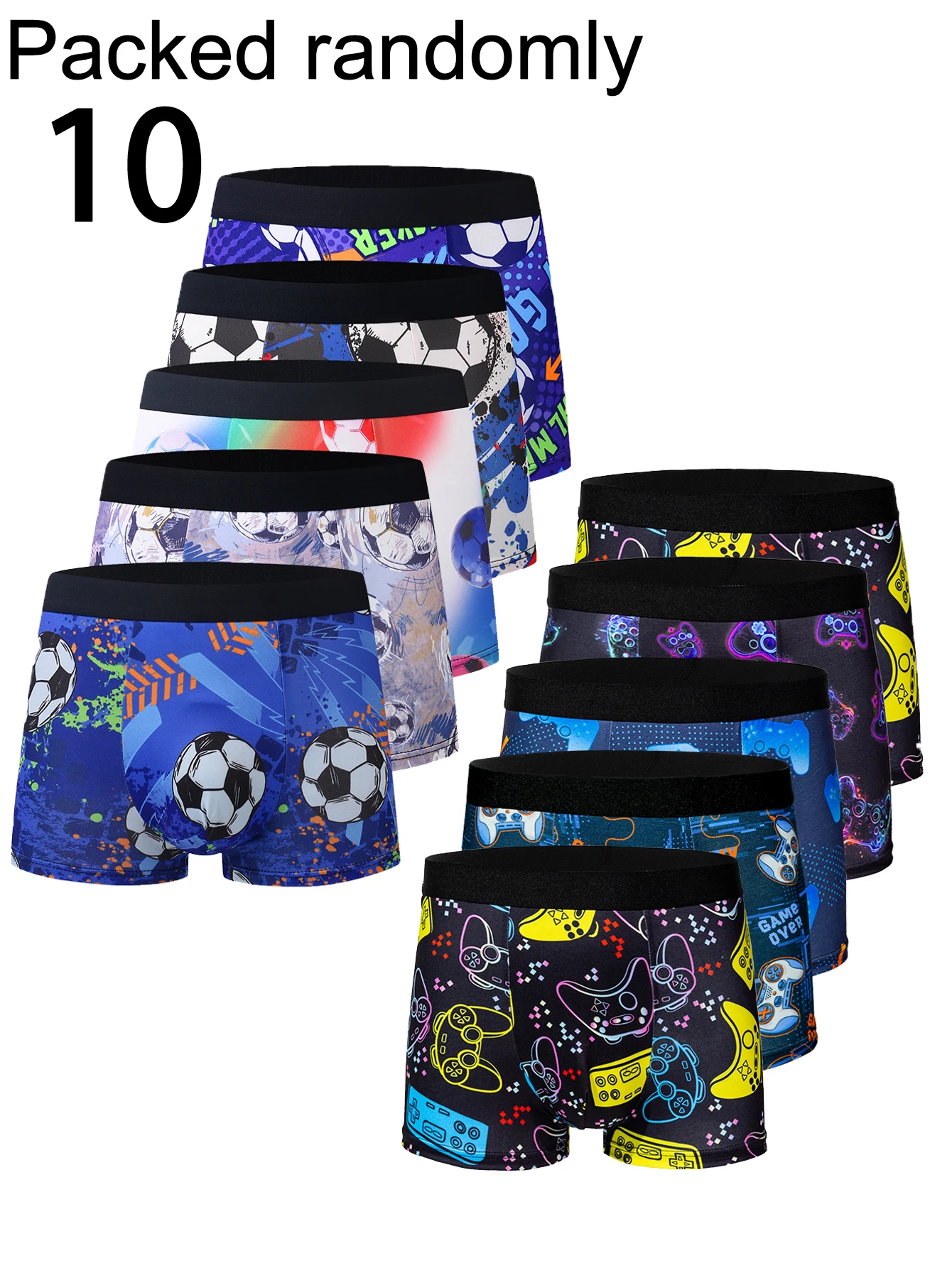 

Набор из 10 мужских трусов-боксеров с высокой эластичностью, бесшовным поясом, принтом футбольного мяча, разноцветные, комбинированные, комплект из четырех штук