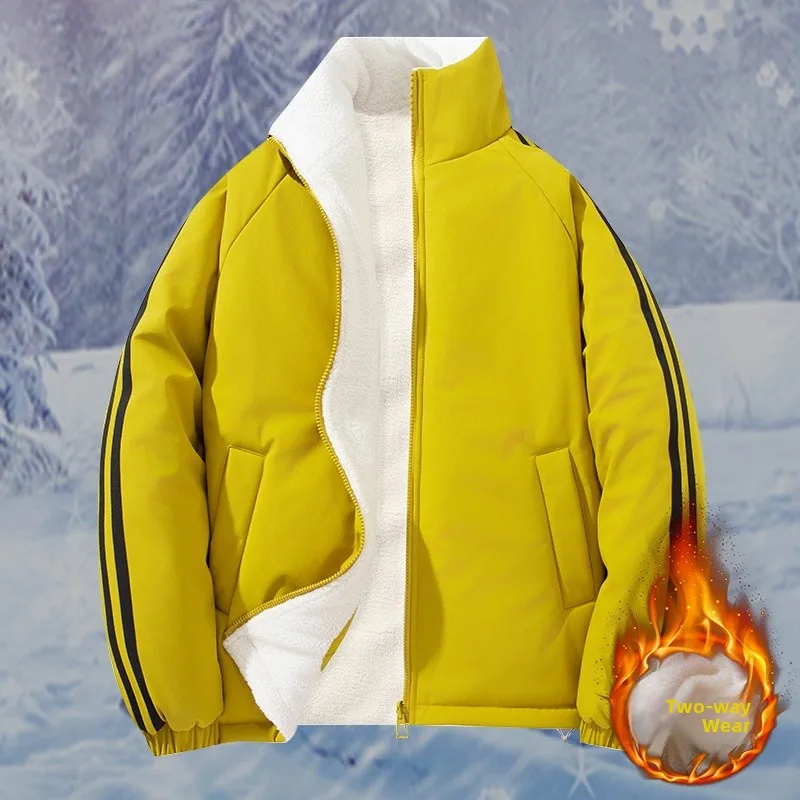 

Двусторонняя мужская зимняя куртка из овечьего вельвета с подкладкой из флиса, теплая хлопковая куртка, новинка 2025 года, модный американский бренд, верхняя одежда для пар