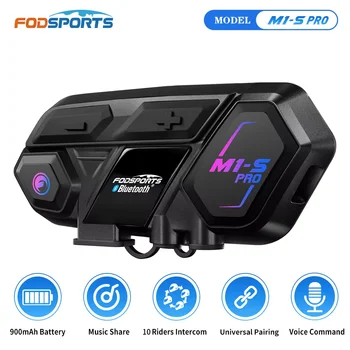 Fodsports M1-S Pro Kask Interkom Zestaw słuchawkowy Motocykl Wodoodporny interkom Bluetooth 2000M Bezprzewodowy Intercomunicador 10 jeźdźców rozmawiających w tym samym czasie, Wsparcie Dziel się muzyką.