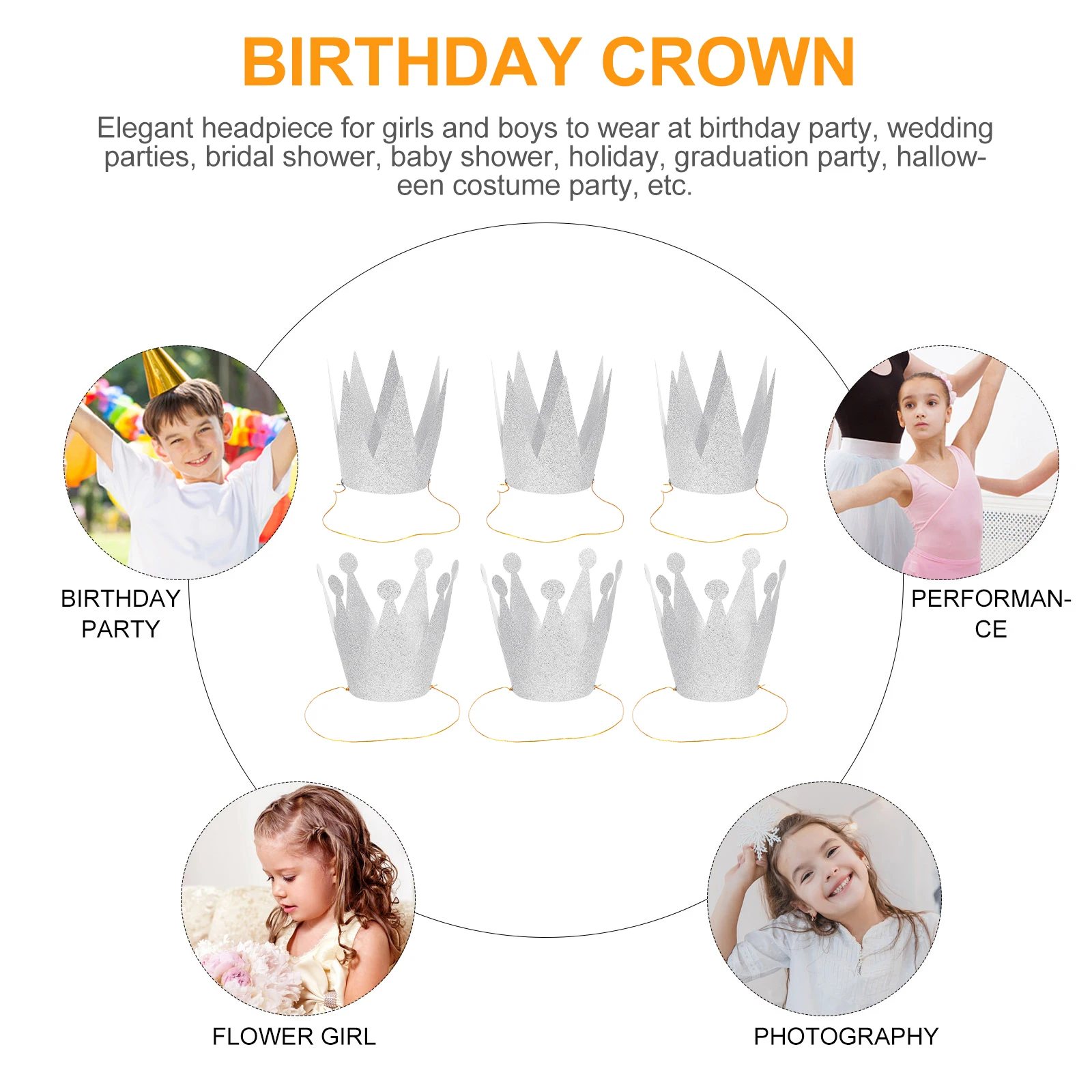 

6PCS Birthday Crown Glitter Princess Prince Hats Kids Toddler Party Baby Crowning Accessories Royal Glory Festive Costume