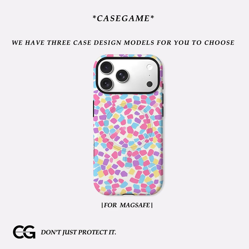 Casegame Matte Bumper für MagSafe Hülle für iPhone 17 16 15 14 Plus 13 Pro Max Stoßfeste Harte PC Candy Konfetti Muster Schutzhülle