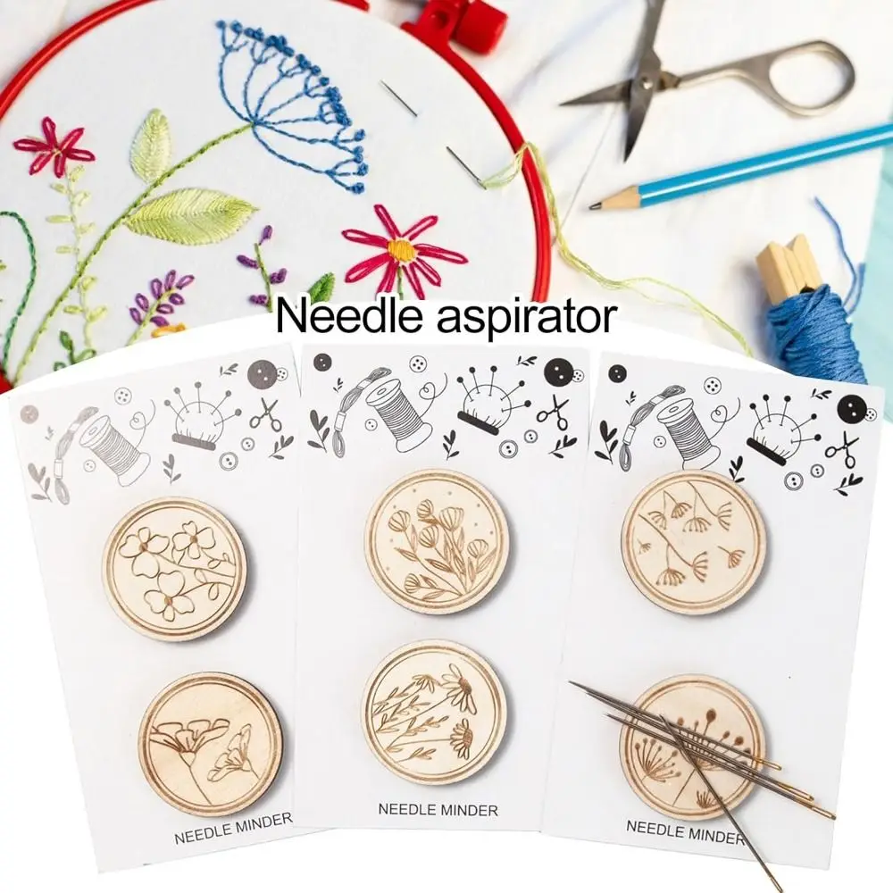 Vintage Engraved Flower Pattern Needle Aspirator Makes For Cross-Stitch Sewing Needle Receive Cover Round Magnet Needle Minder